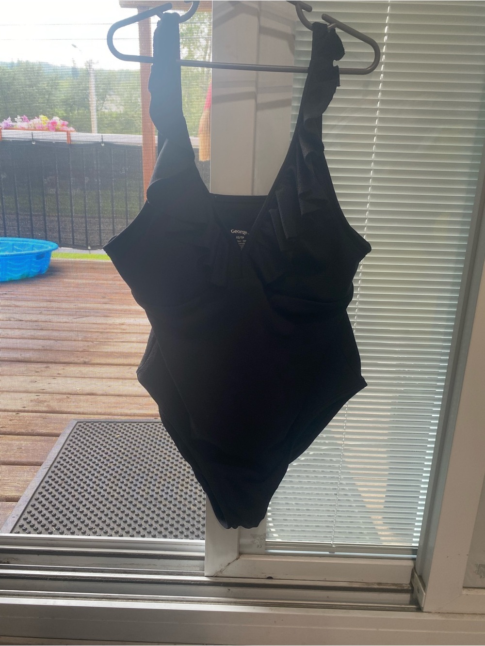 George women’s size XS black One-Piece Swimsuit with Ruffle Straps